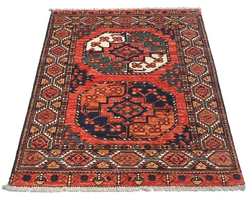3x4 Rust Ersari Afghan Hand Knotted Veg Dye Wool Area Rug
